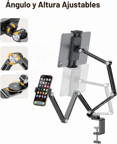 Vista 4 de OMOTON GH03 Soporte para tableta con 2 abrazaderas ABS, soporte de brazo