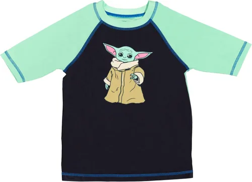 Vista 2 de STAR WARS The Mandalorian The Child Pullover Rash Guard and Swim Trunks Outfit Set Little Kid to Big Kid