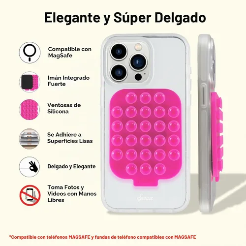 Vista 3 de Sonix Soporte magnético de silicona con ventosa para teléfono para iPhone Compatible con MagSafe Rosa fluorescente brillante Rosa intenso