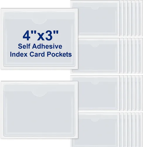 Vista 19 de Paquete de 30 bolsillos autoadhesivos para tarjetas de índice, con apertura superior, tarjetero ideal para organizar y proteger tus tarjetas