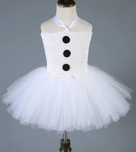 Vista 3 de Tutu Dreams Disfraz de muñeco de nieve para niñas con bufanda y sombrero diadema de tutú blanco vestido de Navidad