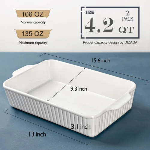 Vista 5 de Fuentes para Horno 9x13, Paquete de 2 Fuentes de Cerámica para Hornear Grandes y Profundas, 4.2 QT Juego de Fuentes con Asas, Utensilios Duraderos