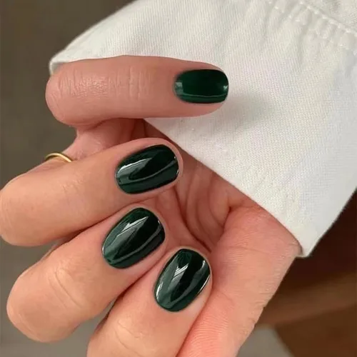 Vista 16 de Uñas postizas a presión azules cortas cuadradas con diseños, uñas postizas de color sólido, uñas acrílicas brillantes de cobertura completa