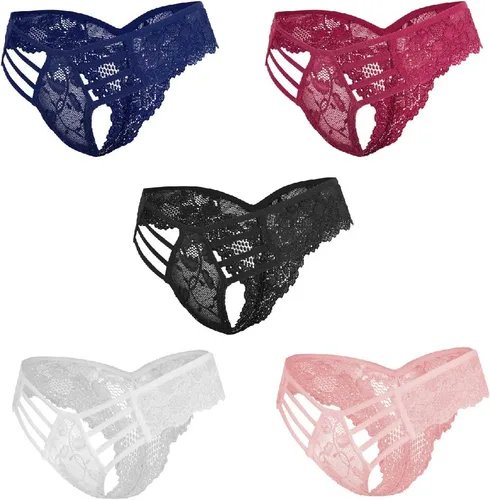 Vista 2 de Besame Tanga de encaje para mujer, ropa interior de licra y elastano, paquete de 5