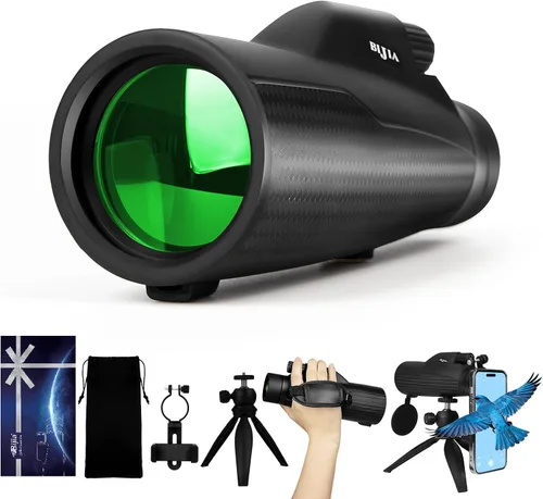Vista 10 de BIJIA Telescopio monocular ED de 12 x 52 con trípode y adaptador de teléfono, prisma BAK4, lente totalmente multicapa, alcance impermeable de alta