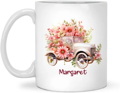 Vista 8 de Tazas de cerámica personalizadas del cubo de rosas con nombre, Taza de flores, Taza de café de flores de rosas personalizadas, Taza de té floral