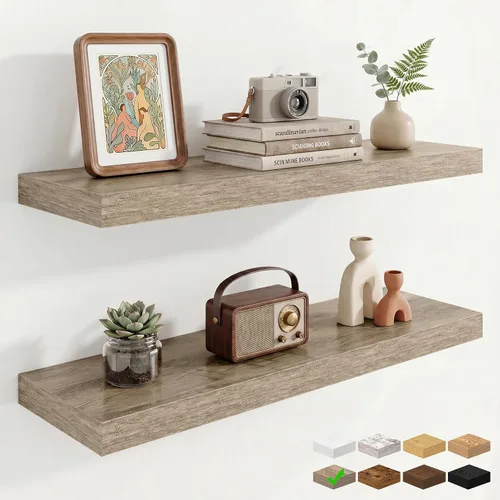 Vista 56 de Marsmiles 12in Depth Floating Shelves, 12x12x1.4, Rustic Brown, Set of 3 Marrón rústico