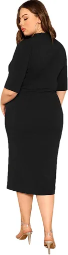 Vista 2 de Floerns Vestido midi ajustado de manga corta con cuello alto falso para mujer