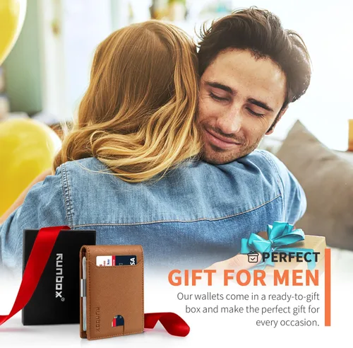 Vista 154 de RUNBOX - Carteras delgadas para hombre, cartera de piel con pinza para el dinero, cartera de bolsillo frontal con bloqueo RFID, tarjetero