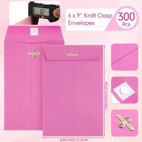 Vista 2 de 300 sobres Manilla de 6 x 9 pulgadas, cierre de papel kraft con cierre de cierres para almacenar correo, papel kraft de 28 libras para documentos
