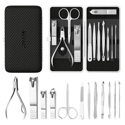 Vista 2 de ZIZZON Kit de manicura y pedicura, cortaúñas, juego de 12 piezas, kit de aseo profesional, herramientas de uñas con lujoso estuche de viaje