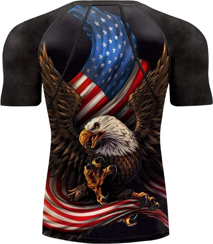 Vista 3 de Men's Rash Guard Shirts Sun Protection UPF 50+ Short Sleeve BJJ Jiu Jitsu Workout Swim Compression Shirt