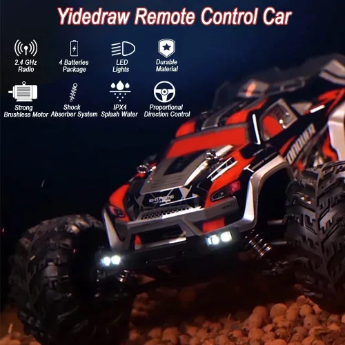 Vista 2 de Coches RC 1:16 Escala Auto de Control Remoto 50 KMH Alta Velocidad 4WD Camión RC para Niños Adultos Niños 2.4 GHz Todo Terreno RC Buggy Fuera