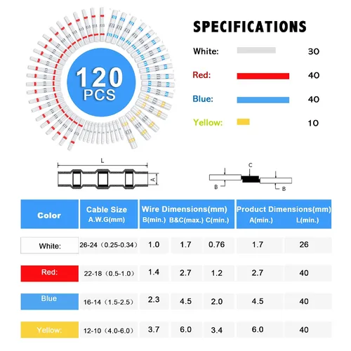 Vista 2 de Kuject Kit de Conectores de Cable de Sellado de Soldadura Termorretráctil 120 PCS, Conector de Tope Impermeable Terminales Eléctricos