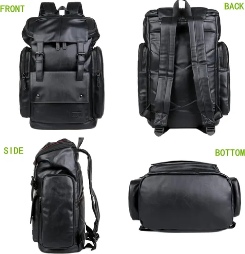 Vista 2 de BAOSHA BP-16 PU Cuero Casual Mochila 15.6 pulgadas Mochila Portátil Mochila de Viaje Senderismo Comping Mochila Daypack Negro, Negro -, Mochilas