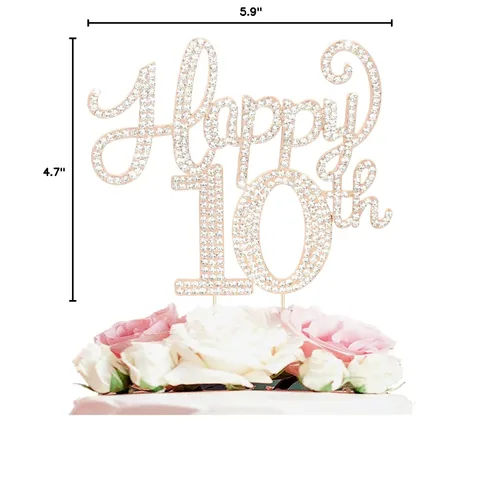Vista 5 de LASKYER Decoración de feliz cumpleaños número 10, decoración de pastel de diamantes de imitación dorados de 10º cumpleaños – Letrero de metal