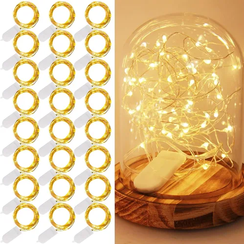 Vista 15 de WATERGLIDE Paquete de 12 luces de hadas que funcionan con pilas (incluidas), 20 miniluces LED de 7 pies, luces impermeables de alambre plateado