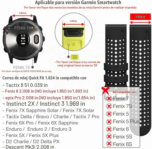 Vista 3 de Abanen Correa de reloj de silicona para Garmin Fenix 8 2.008 in, epix Pro de 2.008 in, Instinct 2X / Instinct 3 de 1.77 pulgadas, ajuste rápido 26