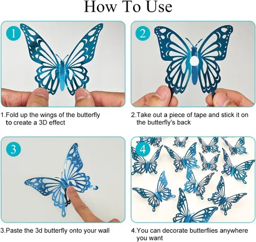 Vista 5 de Calcomanías de pared de mariposa 3D, decoraciones de mariposa para cumpleaños, bodas, fiestas, decoraciones de mariposas para decoración de sala