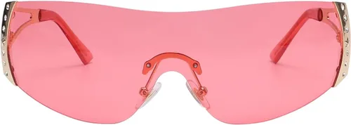 Vista 6 de Gafas de sol Y2K envolventes para mujeres y hombres, gafas de sol con parte superior plana, gafas de sol futuristas sin marco con lentes degradadas