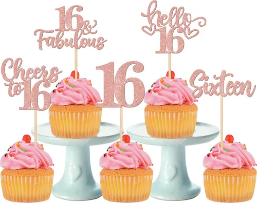Vista 56 de 30 piezas de adornos para cupcakes de 12 cumpleaños feliz, brillantes doce, hola 12, felicitaciones a 12 años, adornos para cupcakes, 12