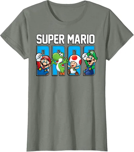 Vista 17 de Super Mario Bros Characters Letter Fill Graphic T-Shirt Camiseta, Negro