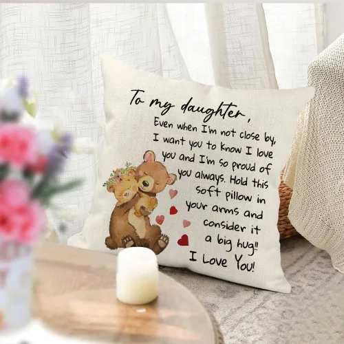 Vista 4 de RABUSOFA Funda de almohada de 18 x 18 pulgadas con texto en inglés "To My Daughter", funda de cojín de cumpleaños de mamá papá