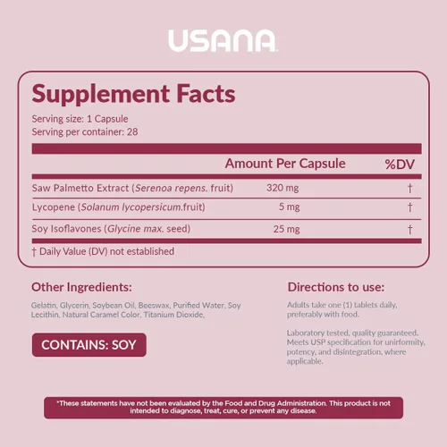Vista 2 de USANA Palmetto Plus Saw Palmetto Suplemento de próstata para hombres - (28 cápsulas por envase) - Tamaño de la porción: 1 cápsula
