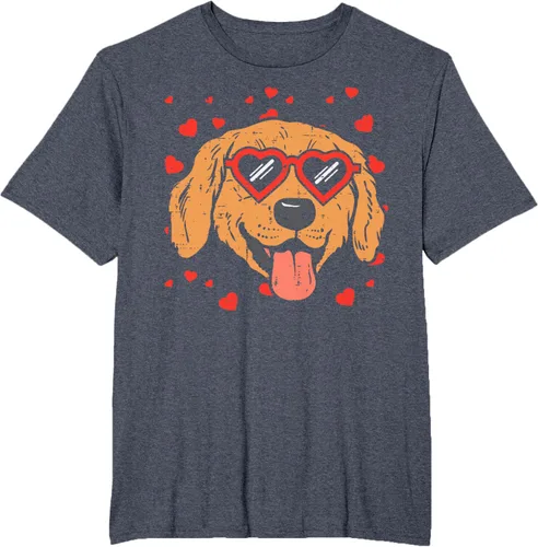 Vista 106 de Golden Retriever cara corazón gafas día de San Valentín perro regalo camiseta Negro