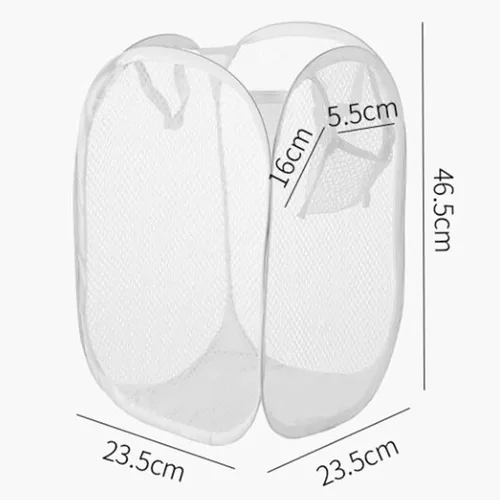 Vista 8 de Cesta de lavandería grande, con asas, cesta ligera plegable, bolsa de lavandería plegable, almacenamiento de ropa duradero, cesta de ropa alta Blanco
