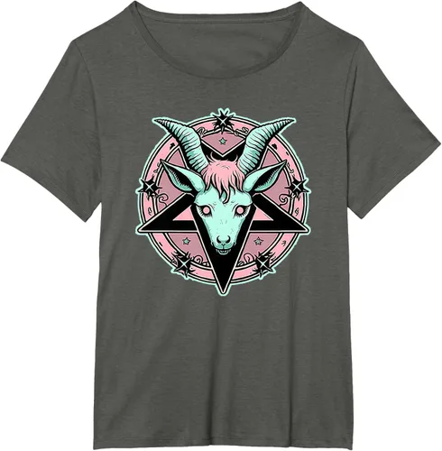 Vista 84 de Camiseta Kawaii Paste Creepy Goat Pentacle, Negro