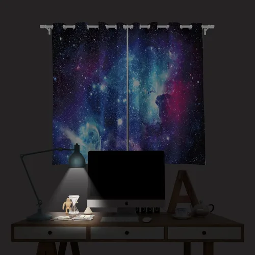 Vista 5 de Riyidecor Cortinas y Drapes Galaxia Espacio Nebulosa Cortinas de Cocina (2 Paneles 29.5 x 63 Pulgadas) Azul Bolsillo para Varilla Universo Planetas