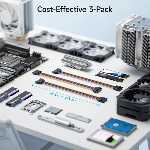 Vista 7 de Cable Matters Paquete de 3 cables de extensión de alimentación SATA de 15 pines, extensión SATA macho a hembra de 8 pulgadas para HDD, SSD, unidad