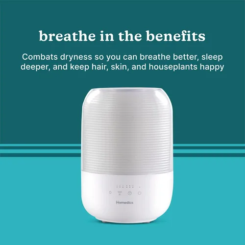 Vista 4 de Homedics Humidificador ultrasónico de niebla fría, tanque de agua de llenado superior de 3 litros, cubre 395 pies cuadrados, tiempo