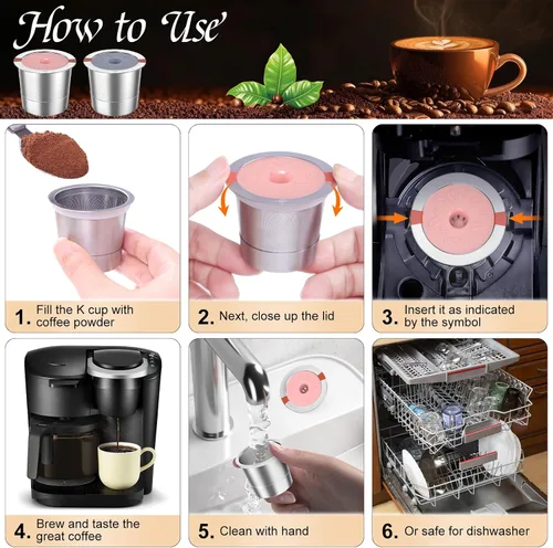 Vista 6 de Tazas K reutilizables para Keurig, cápsulas de café de acero Gris Rosa