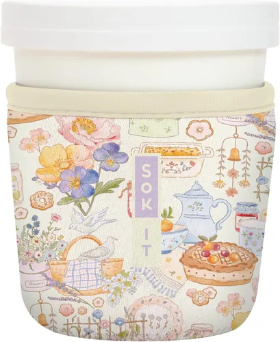 Vista 113 de Sok It IceCreamSok - Funda de neopreno aislada (flores abstractas, pintas de helado cónicas)