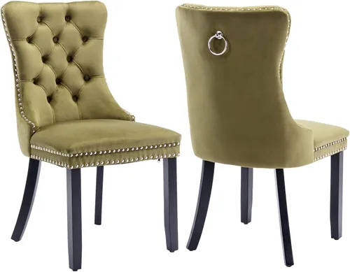Vista 82 de Juego de 2 sillas de comedor de terciopelo beige, modernas sillas de cocina tapizadas