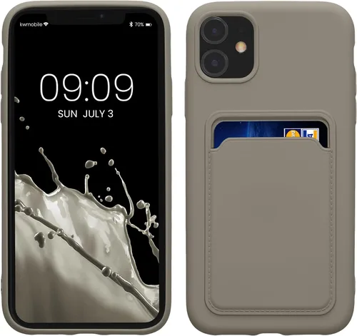 Vista 9 de kwmobile Funda compatible con Apple iPhone 11, funda de TPU con tarjetero de crédito, color amarillo radiante
