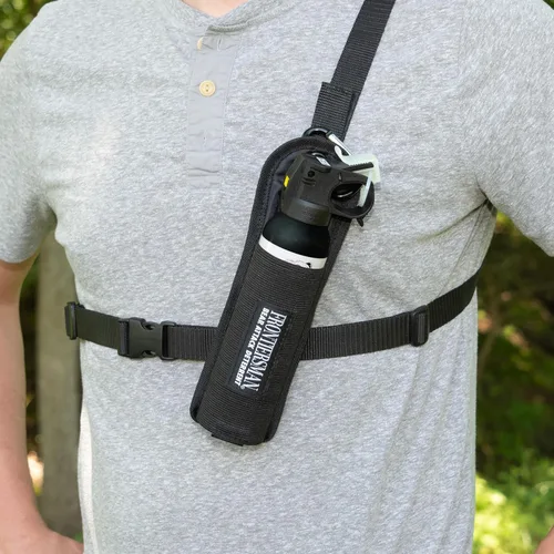 Vista 6 de Sabre Frontiersman Bear Spray Holster for 7.9 & 9.2 Oz. Canisters, Nylon Chest, Belt, Waist, & 3-in-1 Options Available, Adjustable Straps, Strong