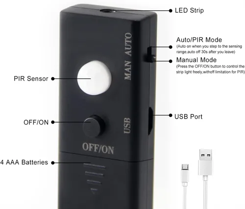 Vista 2 de VST Tira de luces LED de 2 metros, luz de cinta LED con sensor de movimiento y operada a batería para armario, escaleras, dormitorio