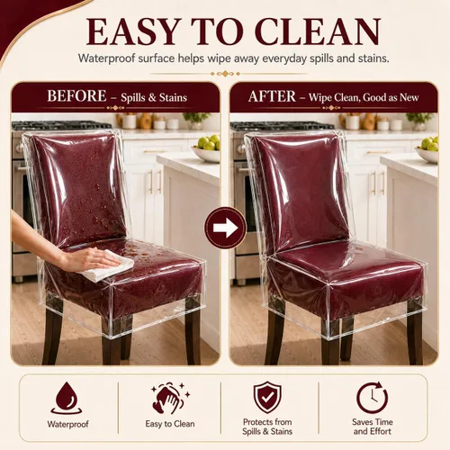 Vista 5 de Paquete de 2 Fundas de Sillas de Plástico, Juego de Fundas Transparentes para Sillas de Comedor, Protector de Asiento Transparente e Impermeable