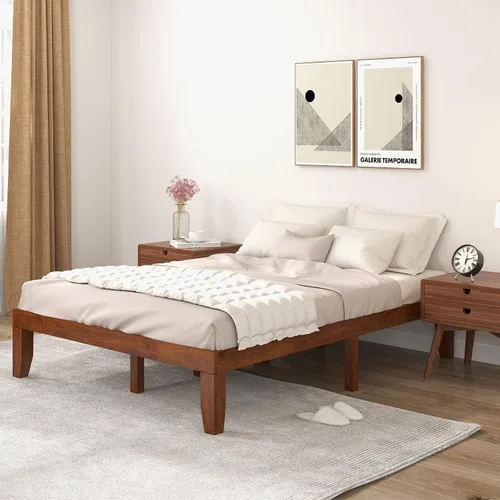 Vista 12 de COSTWAY Base de cama de plataforma de tamaño individual, base de colchón de madera de goma maciza de 14 pulgadas con soporte de listones