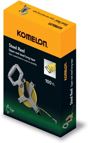Vista 2 de Komelon Cinta métrica larga de acero con carrete abierto N6100, 100 pies