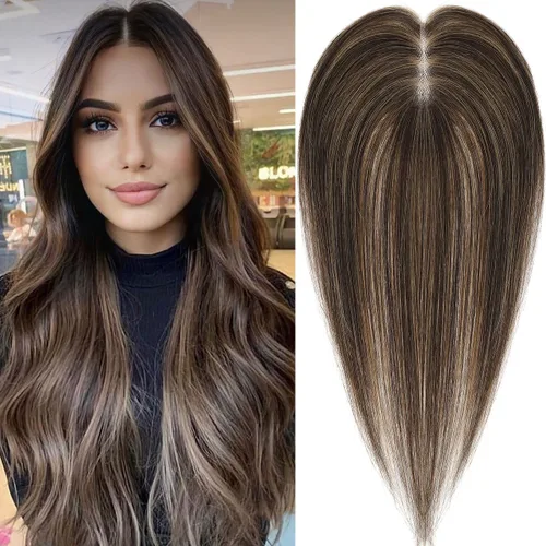 Vista 9 de Aimeolyn Toppers de cabello para mujer, cabello humano real, sin flequillo, extensiones de cabello superior para adelgazar, base de encaje Haisr