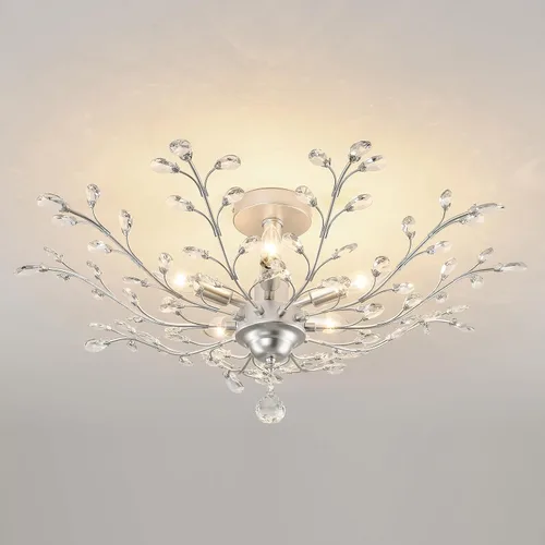 Vista 10 de CVKASH Candelabro de Cristal de Rama de 3 Luces Pequeño Montaje al Ras Colgante Vintage Iluminación Colgante Estilo Granja Accesorio de Luz