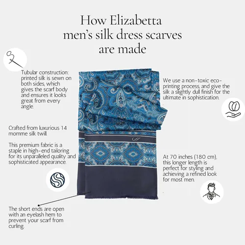 Vista 6 de Elizabetta Bufandas de vestir 100% seda para hombre, estampadas, esmoquin y ópera, fabricadas en Italia