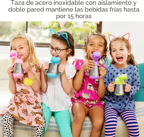 Vista 2 de Munchkin Cool Cat - Vaso para beber con popote para niños pequeños, vaso con popote de acero inoxidable, 8 onzas, azul