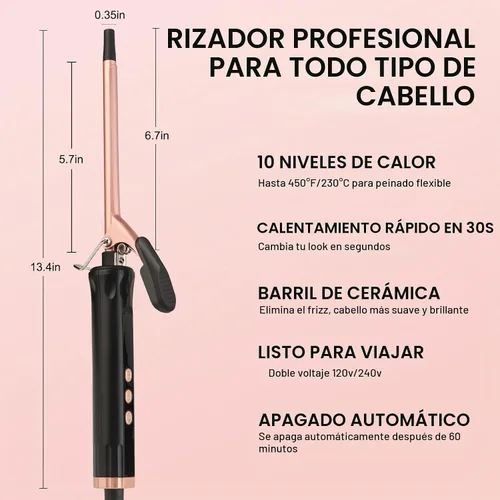 Vista 5 de JAETON Varita rizadora pequeña de 3/8 pulgadas con temperatura ajustable