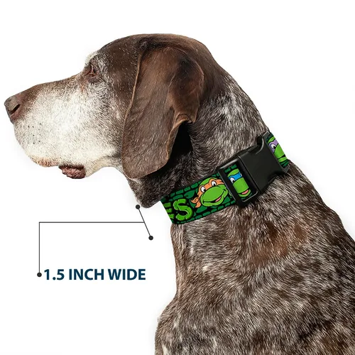 Vista 7 de Buckle-Down Classic Tmnt Group Faces/Turtles Turtle Shell Cuello de clip de plástico negro/verde, pequeño/9-15", 1" de ancho - Se adapta a cuello