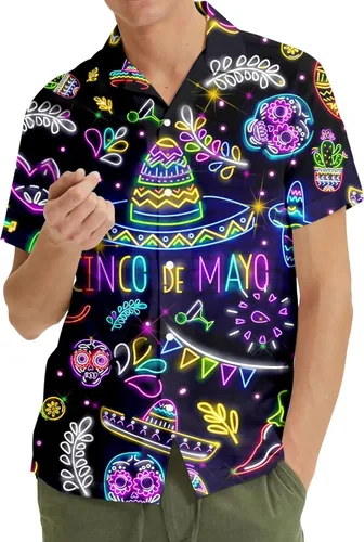 Vista 6 de PIGO Camisa hawaiana americana de pie grande para hombre, divertida camisa hawaiana con botones para hombre